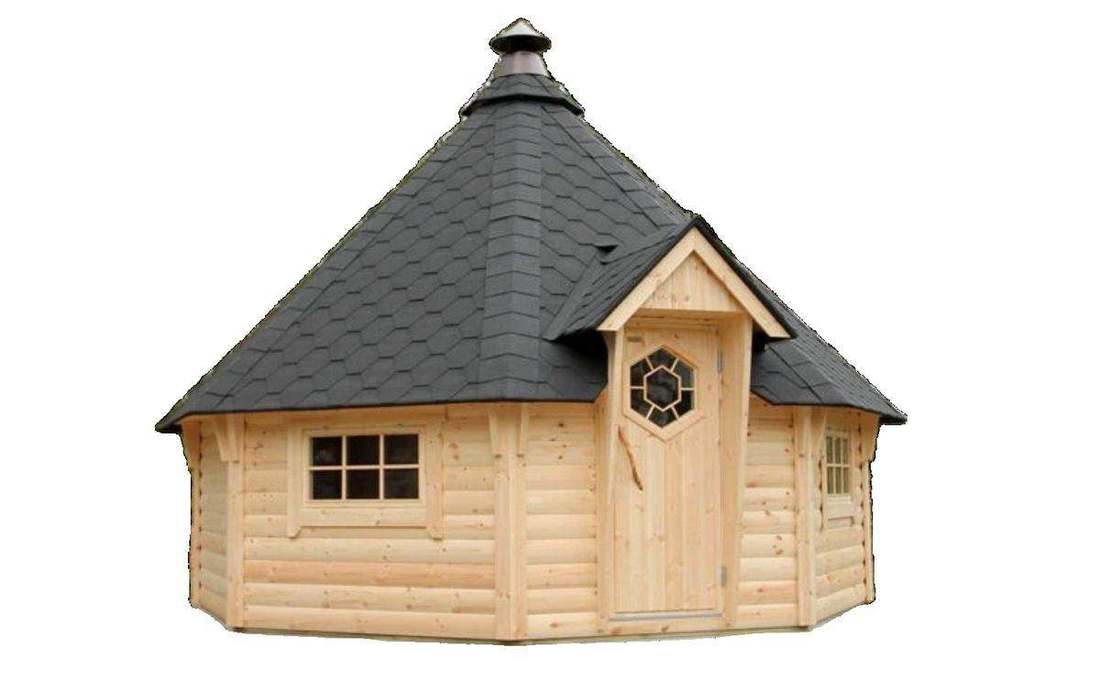 Grillkota aus Holz mit Rauchabzug und Eingangstür
